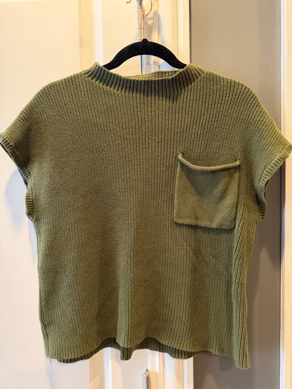 Olive Green 2-piece Knit Short-Sleeve Sweater with Pocket and Lounge Pants